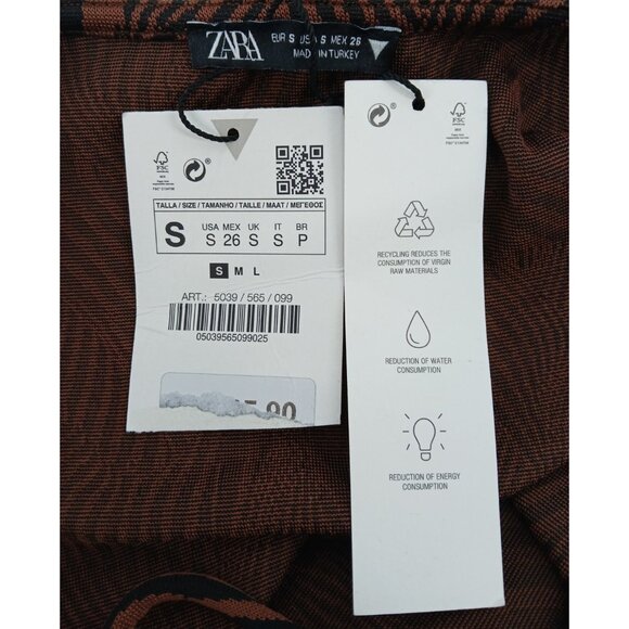 Zara Jacquard Knit Bodycon Tie Front Mini Dress Small Brown Geometric Keyhole - Picture 4 of 6